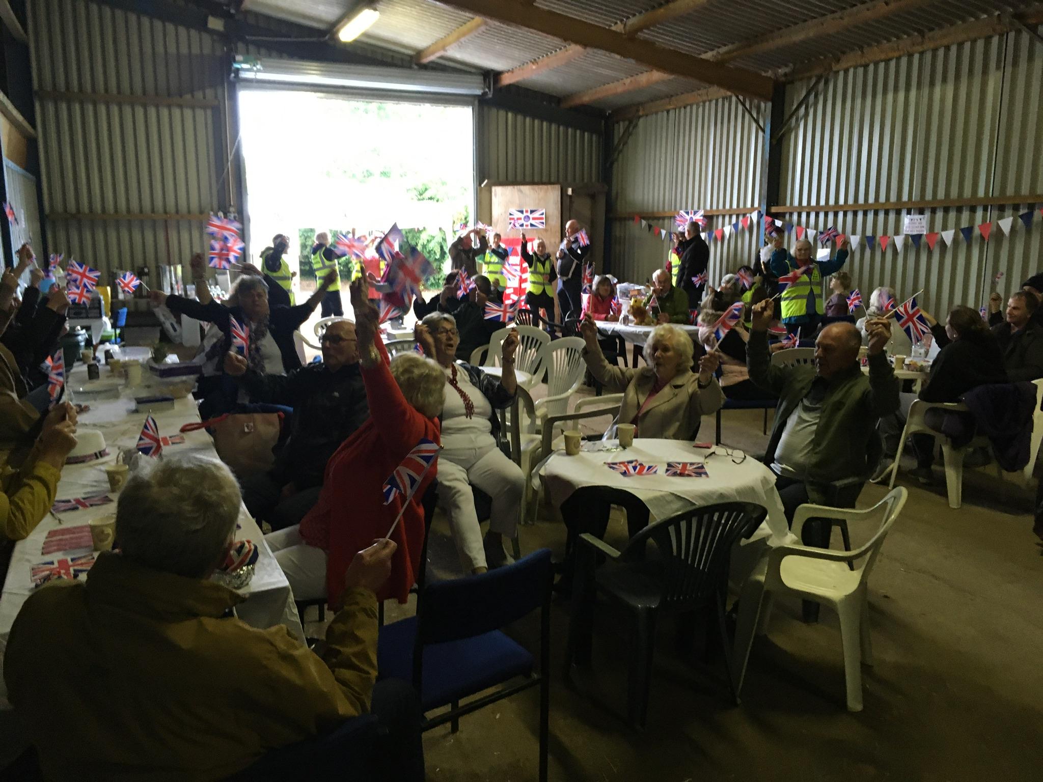 Residents celebrate in the barn